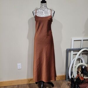 Nasty Gal Collection Brown Satin Maxi Slip Dress Evening Formal women SZ 6 event